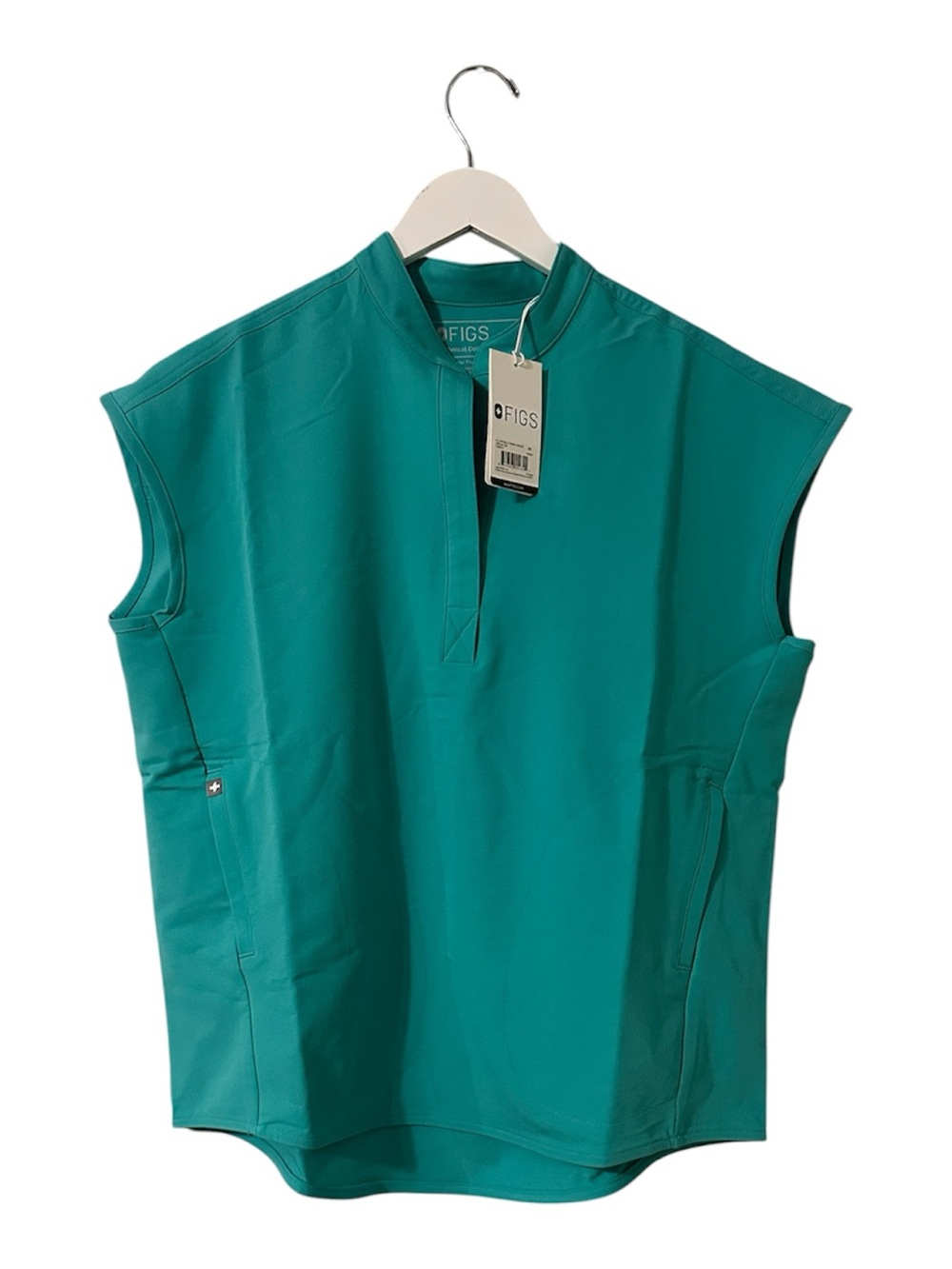 Figs Teal Sleeveless Medical Top with Mandarin Neck